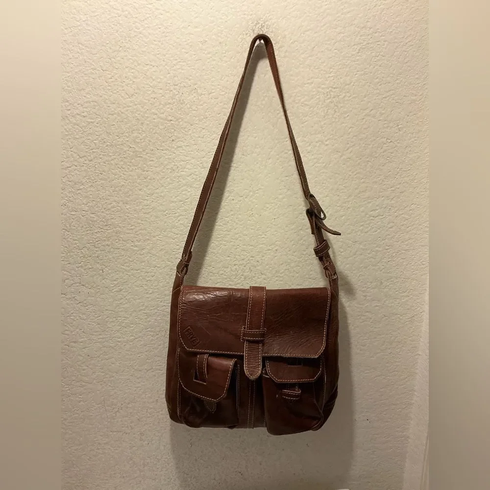 Frye Rich Brown Leather Messenger Bag vintage